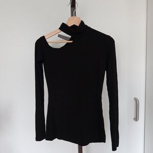 Black Asymmetric Cutout Long-Sleeve Top